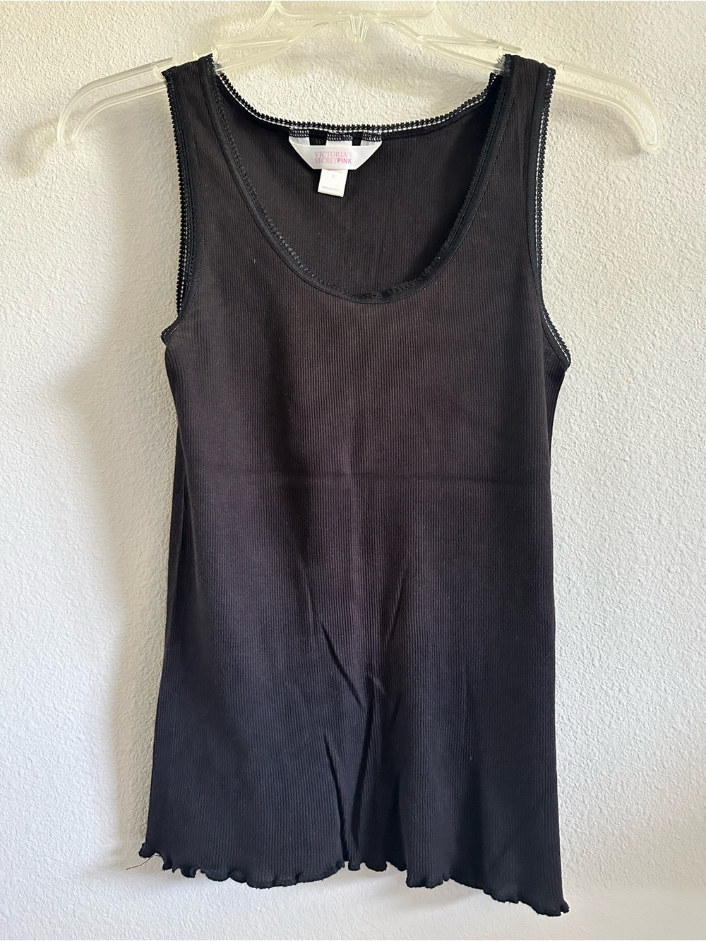 Victoria's Secret Pink Black Ribbed Tank Top S 100% cotton